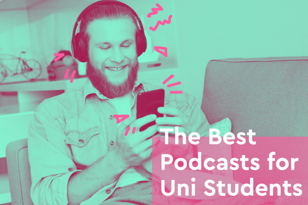 Young male uni student listening to a podcast_Best Podcasts for Uni Students_blog tile